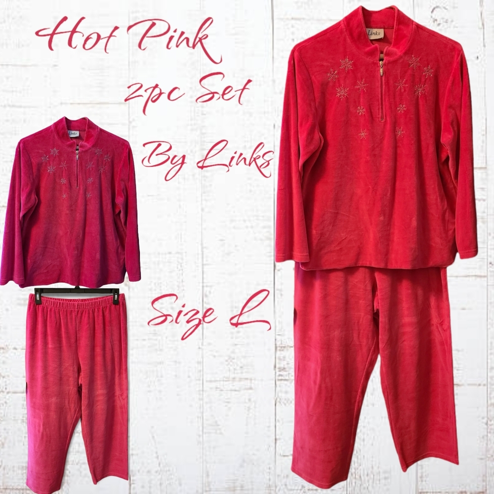 Hot Pink Velvety 2pc Set w/ Sparkly Snowflakes by Links
